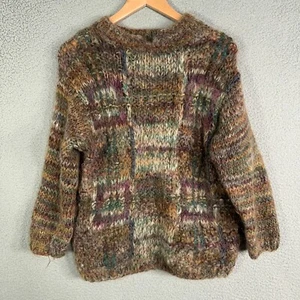 Vintage Hand knit Sweater Womens small Sweater Wool Blend Artisan Rustic Fuzzy - Picture 1 of 14
