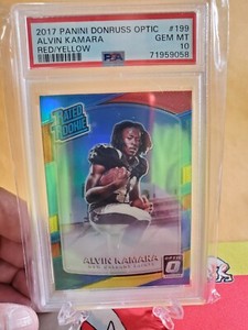 2017 Panini Donruss Optic Alvin Kamara Rated Rookie Red/Yellow Prizm 199 PSA 10