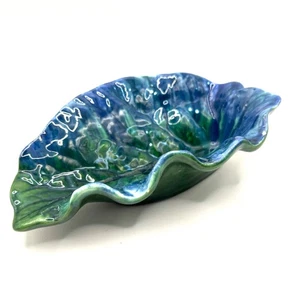 Vintage Royal Haeger R567 Large Blue Green Leaf Decorative Dish Tray - Picture 1 of 13