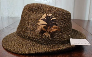 Jonathan Richards "Robbie" Brown Tweed Fedora 100% Wool Ireland 55/6 3/4 NWT - Picture 1 of 9