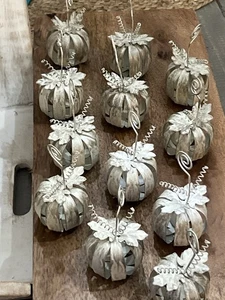 Rustic Metal Pumpkin Place Card Holders  set 12,  Distressed White, 4.5"x2" - Picture 1 of 12