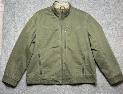LL Bean Jacket Mens XL Green Canvas Blanket Lined Wool Sherpa Collar Insulated - Image 1 of 4