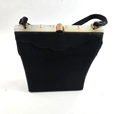 Bolsos L & M de Edwards de colección negros bolso de mano Lucite borde floral satinado Foto 1 de 4