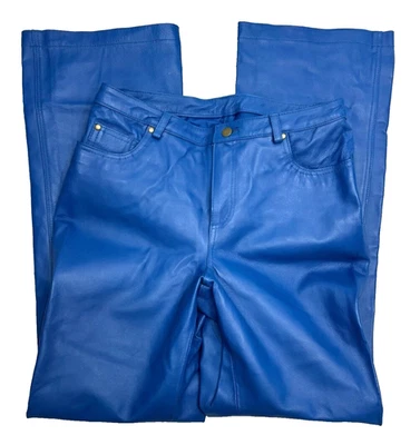 Pantalones de cuero de colección Y2K MetroStyle AZUL REAL acampanados pierna ancha PESADO FORRADO 14P Foto 1 de 4