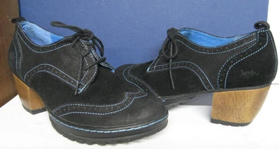 Jambu San Fran Suede Leather Wingtip Black Oxford Heel Shoes Women's Size 7.5 - Image 1 of 4
