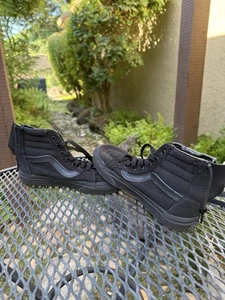 Vans Shoes Kids Size 1.5 SK8 Hi Skateboarding Triple Black High Top Heel Zipper - Picture 1 of 6