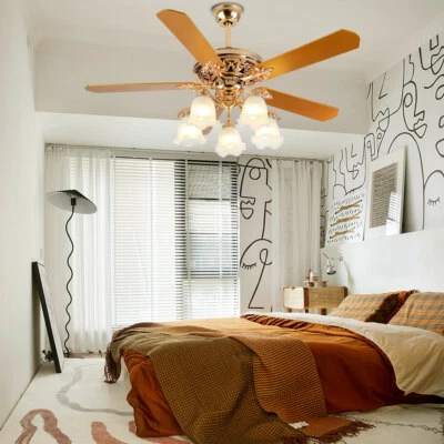52" Chandelier Ceiling Fan Light with Remote Control 5-Blades Fan Home LED Lamp - Image 1 of 4