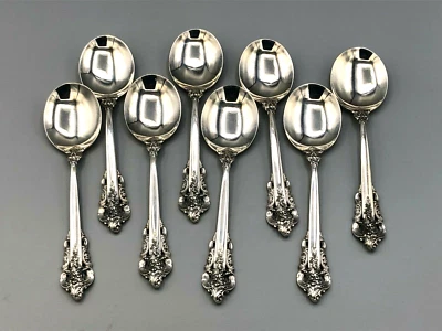 Grande Baroque de Wallace Juego de 8 cucharas de sopa de crema de plata de ley 6 1/8" Foto 1 de 3