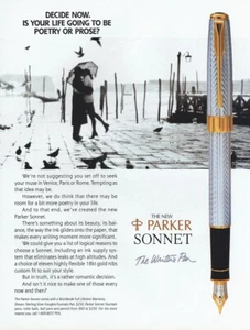 Parker Sonnet Pen 1993: Your Life Going to Be Poetry or Prose anuncio impreso vintage - Imagen 1 de 1