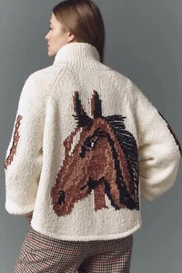 Anthropologie Pilcro Western Horse Cardigan Sweater Graphic Equestrian Sz L NEW - Picture 1 of 5