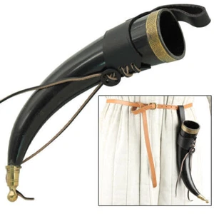 All Natural Brass Adorned Medieval Drinking Horn + Free Black Leather Holder - Picture 1 of 7