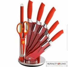 SET COLTELLI CON CEPPO 8 PEZZI ROYALTY LINE ACCIAIO RIVESTITO ROSSO ESPOSITORE