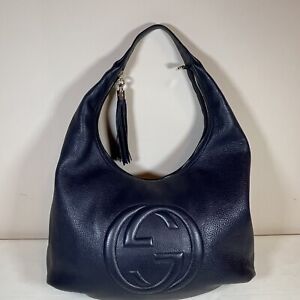 Gucci Soho 282304 Blue Leather Hobo Bag 15"L x 6"W x 10"H With Tassel GG