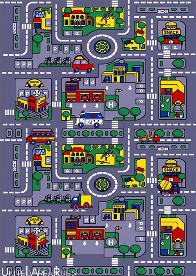 5x7  Area Rug Play Road Driving Time Street Car Kids City Map Fun Time New Gray - Image 1 of 2