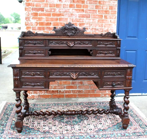 French Antique Oak Renaissance Louis XIII Style Desk Cover
