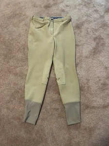 Tuff Rider Women's Ribbed Breeches Size 32 Lt.Tan Knee Patch Zip Pockets - Picture 1 of 3
