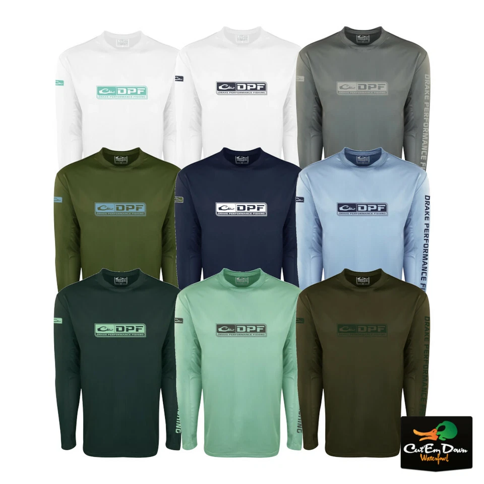 NEW DRAKE PERFORMANCE FISHING DPF SHIELD 4 ARCHED MESH BACK CREW L/S SHIRT