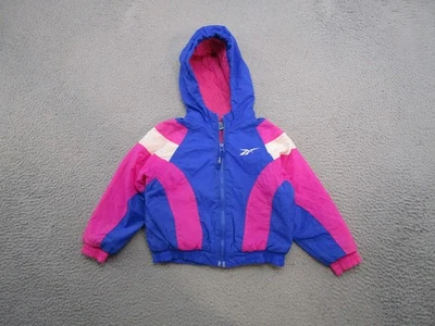 Vintage 90s Retro Reebok Full Zip Jacket Pink Colorblock Girls Kids SZ S Hooded - Image 1 of 4