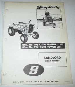 Simplicity Vermieter 2210 496 497 Aufsitztraktor Betriebs-/Ersatzteilhandbuch ORIGINAL! - Bild 1 von 3