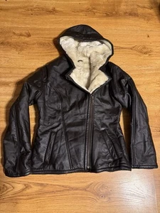 Chaqueta de bombardero vintage para mujer Wilson de cuero con capucha forrada de piel talla mediana - Imagen 1 de 7