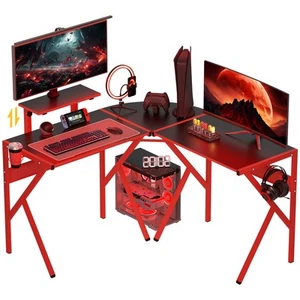HOMCOM Corner Gaming Desk w/ Adjustable Monitor Stand Cup Holder Red - Picture 1 of 11