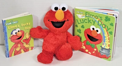 Peluche Sesame Street Talking Elmo 10" Hasbro F0561 + Lote de 2 libros Lucky & Ducky Day Foto 1 de 4