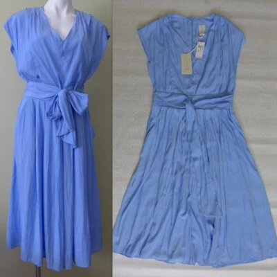 JOIE женщин 12 плиссированные спереди v-образным вырезом подпоясанный Midi платье с карманами $128 синий - Изображение 1 из 4