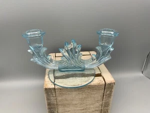 Vintage Fostoria Baroque Blue Duo Candlestick, #2496, Moundsville, WV - Picture 1 of 8