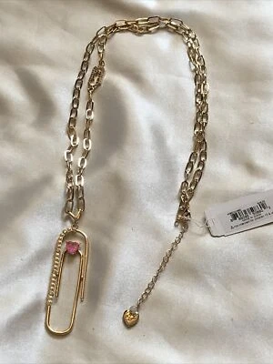 Collar Colgante Betsey Johnson Tono Dorado Volver a Cool Clip de Papel Nuevo con Etiquetas Foto 1 de 4