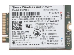 Lenovo WWAN Modem 01AX748 EM7455 T460 P70 P50 L460 L560 T560 x260 Yoga 260 460 - Afbeelding 1 van 2