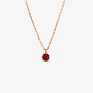 3.2mm 14k Rose Gold Plated Round BEZEL set Solitaire Pendant Necklace Chain - Picture 1 of 1