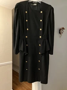 Escada by Margaretha Ley schwarzes Wollkleid Goldknöpfe 80er Vintage Gr. 40 / 8-10 - Bild 1 von 20