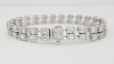 Brazalete redondo y baguette diamante doble fila tenis 5,8 quilates oro blanco 18k 7,25" Foto 1 de 4