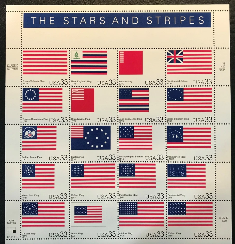 2000 - 33¢ - Scott #3403 a-t - STARS AND STRIPES  - Full Sheet of 20, Mint NH - Image 1 of 1