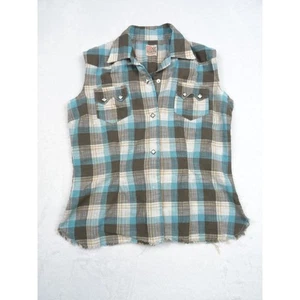Vintage Levis Western Wear Womens Shirt Size S-M Brown Blue Plaid Button Up RARE - Picture 1 of 11