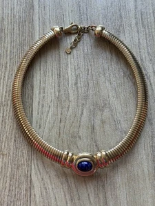 Vintage Christian Dior Grosse Ribbed Omega Necklace w Lapis Lauzoli - Picture 1 of 7