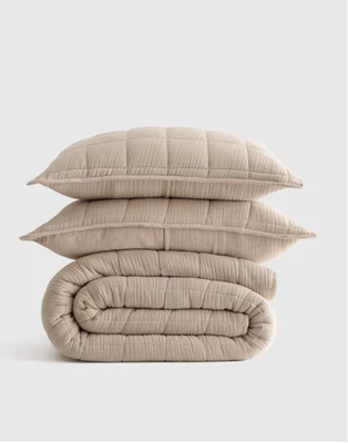 NUEVO CON ETIQUETAS SET COMPLETO DE EDREDÓN CAJA GASA AIREADA ORGÁNICA QUINCE / QUEEN DUNE 100% ALGODÓN $160 Foto 1 de 4