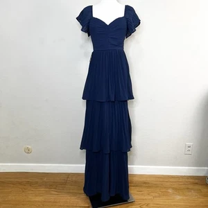 Maxi Vestido Lulus Notorious Charm Azul Marino Plisado en Niveles Sweetheart Talla XS NUEVO - Imagen 1 de 10