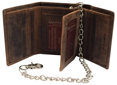 RFID Blocking Mens Chain Biker Vintage Genuine Leather Classic Trifold Wallet... - Image 1 of 4