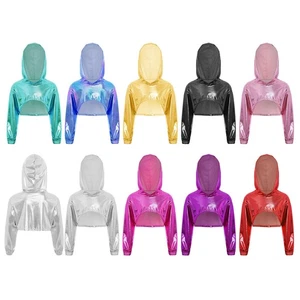 Girls Sweatshirt Jazz Pullover Party Hoodie Coat Outfits Drop Shoulder Metallic - Picture 1 of 54