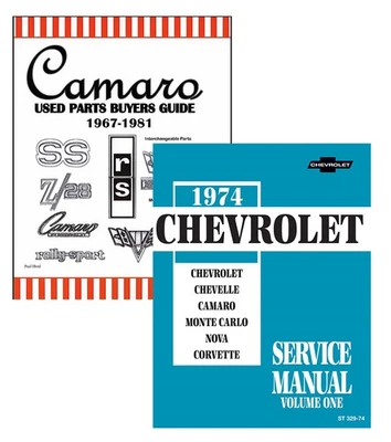 Chevrolet Camaro 1974 Guía del comprador de piezas + Manual de servicio de fábrica (juego de 2 libros) Foto 1 de 3