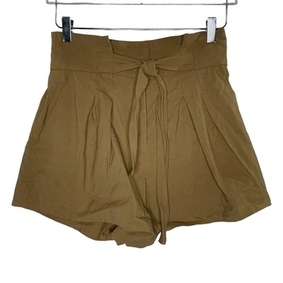 ALC 2 Mujer Tostado Cintura Alta Corbata Frontal Mezcla de Lino Corto Plisado Mezcla de Lino Foto 1 de 4