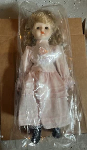 Price Products- Vintage Porcelain-Girl Doll With Pink Dress- Blonde Braided Hair - Picture 1 of 5