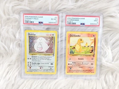 2 Pokemon Trading Cards 2000 Base Set 2 - Chansey Holo Psa 6 - Charmander Psa 9 - Image 1 of 4