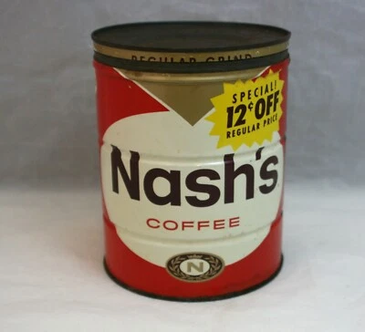 Vintage 1958 Nash's Coffee Tin St Paul MN Large 2 Pound Can Red White & Brown - Image 1 of 4