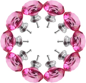 10 PCS Crystal Glass Cabinet Knob Cupboard Drawer Pull Handle Pink - Picture 1 of 7