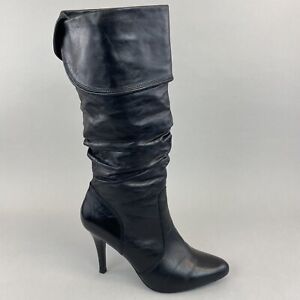 Aldo Black Leather Knee High Zip Up Slough Sexy Heels Booties Boots Size 38 UK5