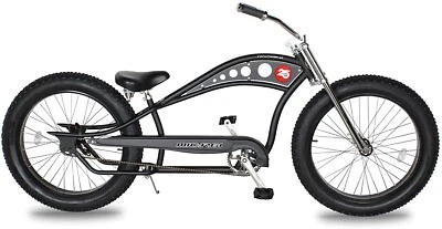 26" Chopper Fat Tires Bike Coaster Brake Stretch Cruiser Matte Black Bicycle - Image 1 of 4