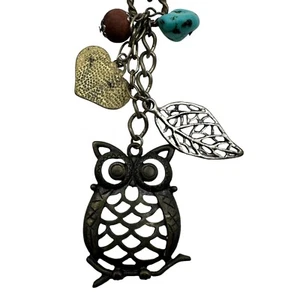 Womens Owl Necklace Jewelry 13" Choker Metal Brown Leaf Heart Costume Fashion - Picture 1 of 9