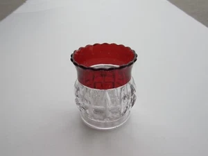 Antique EAPG Ruby Stain Truncated CUBE Pattern Toothpick Holder - Picture 1 of 4